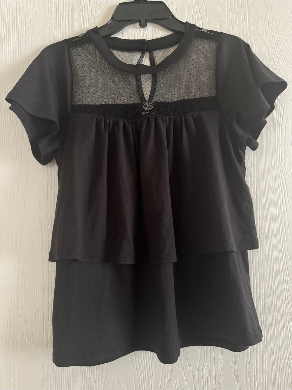 bobeau Black Sheer Yoke Layered Short Sleeve Tunic